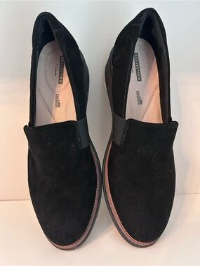 Clarks Black Suede Slip-On Loafers for Women